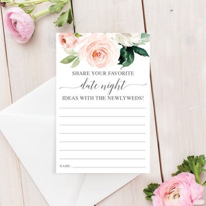 Date Night Ideas - Bridal Shower - Date Night Jar - Wedding Shower - 4x6 Cards - Print at Home - Instant Download - Blushing Blooms