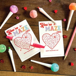 You&#39;re Amazing Valentines Day Cards for Kids, Printable Valentine&#39;s Day Cards, Non-Candy Kids Valentines Card, Editable Name, Maze Valentine
