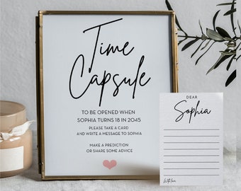 Time Capsule Template, Time Capsule First Birthday, Time Capsule Baby Shower, Time Capsule Cards Printable, Modern Minimalist, Heart