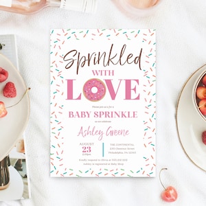 Donut Baby Sprinkle Invite Template, Baby Shower Invite Printable, Baby Shower Invitation, Girl Baby Shower, Download, Sprinkled With Love