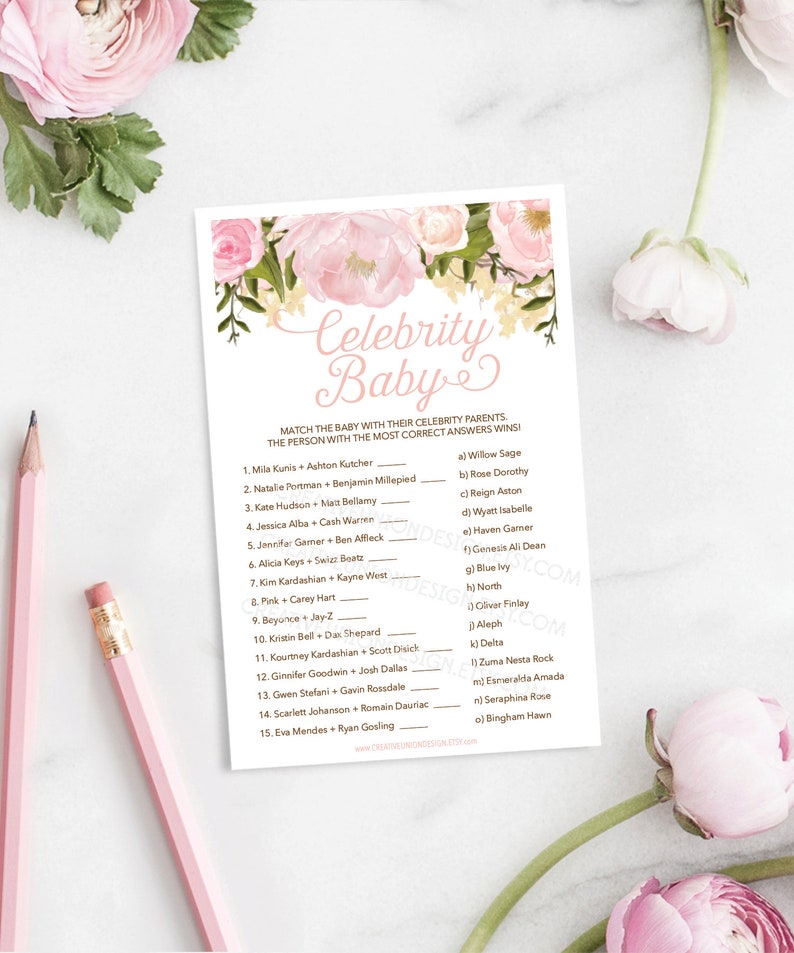 Pink Floral Celebrity Baby Baby Shower Game Baby Shower Etsy