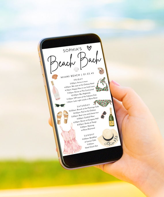 Beach Bachelorette Itinerary Template Digital Schedule Instant 