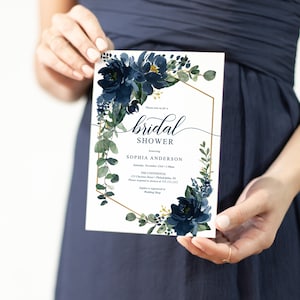 Bridal Shower Invitation Template,  Bridal Brunch Invite, Royal Navy Bridal Shower Invite, Download, Printable Bridal Shower, Gold Navy Blue