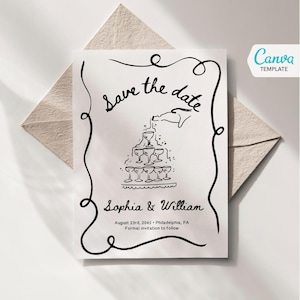 Editable Save The Date Template, Whimsical Hand Drawn Wedding Save The Date, Wedding Invitations, Wedding Cards, Champagne, Colorful Wedding