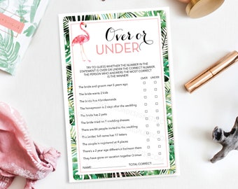 Over Under - Bachelorette Party Game - Printable Bridal Shower Game - Bachelorette Game - Flamingo - Instant Download