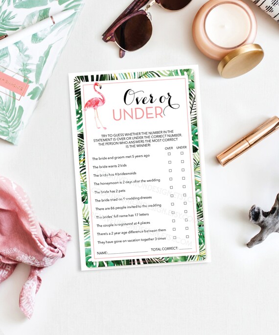 Over Under - Bachelorette Party Game - Printable Bridal Shower Game ...