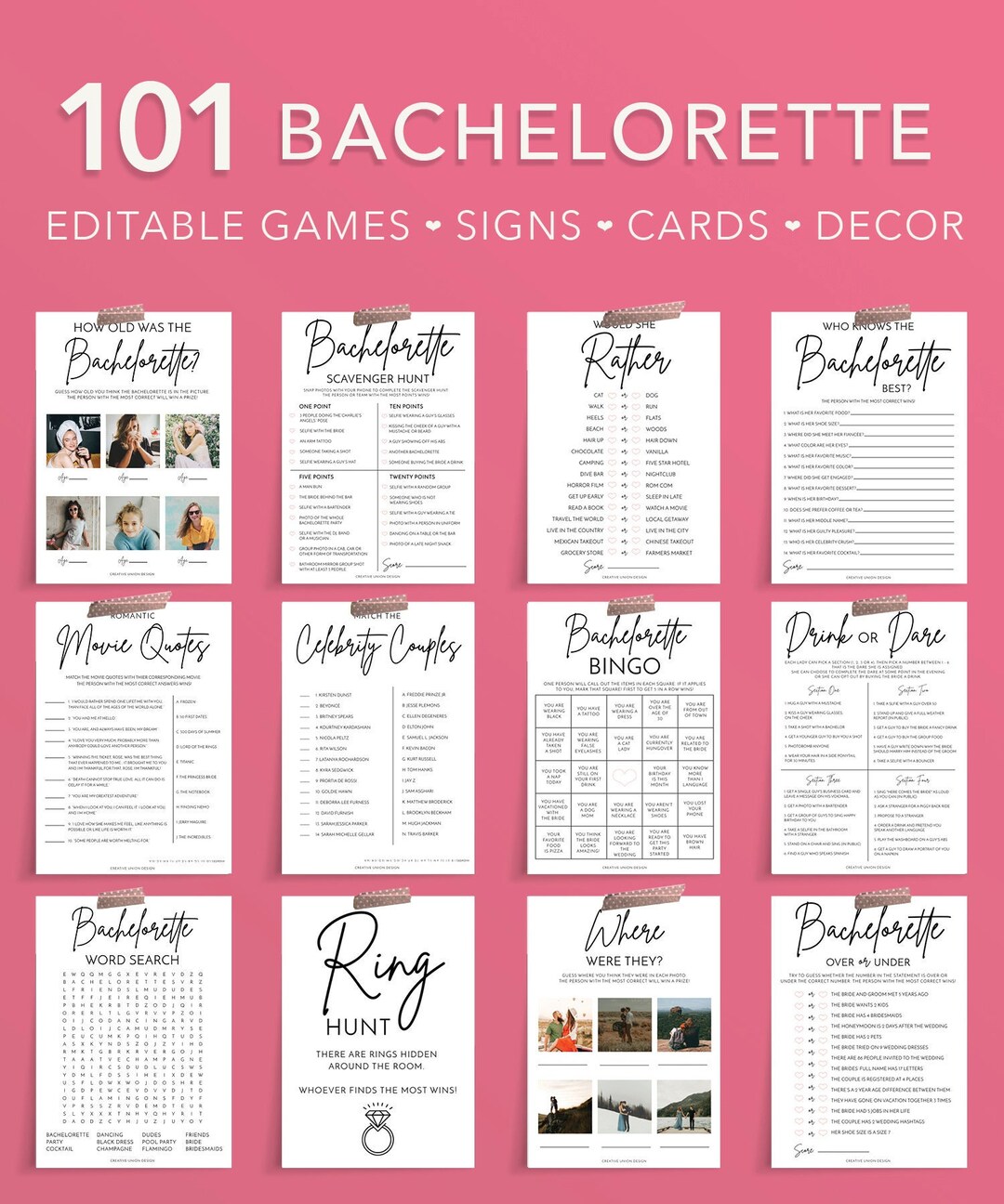 Bachelorette Party Games Bundle Templates 101 Printable - Etsy