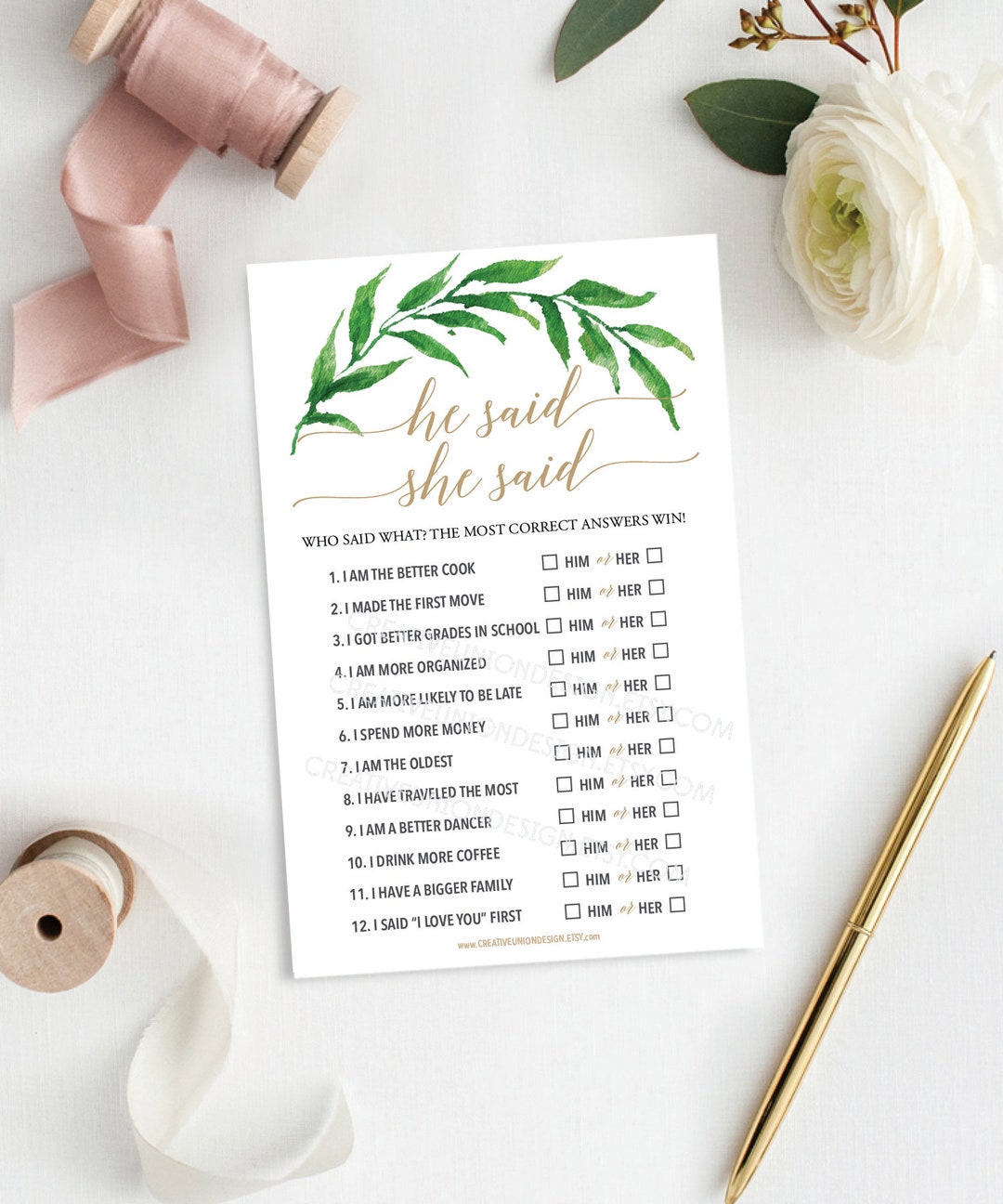 He Said She Said Bridal Shower Game Bridal Shower Games Wedding Shower