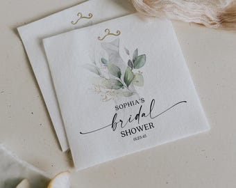 PRINTED & FREE SHIPPING Custom Cocktail Napkins | Bridal Shower Decor | Personalized Napkins | Wedding | Party Decor | Watercolor Greenery