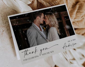 PRINTED & FREE SHIPPING Folded Thank You Cards with Photo | Personalized Wedding Thank You Card Printed | Modern Whimsy | Wedding Cards