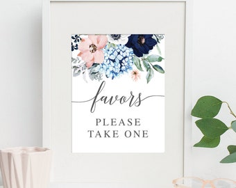 Favors Sign - Please Take One - 8x10 Printable Favors Sign - Bridal Shower Printable - Favor - Favor Sign - Bridal Shower - Navy Blooms