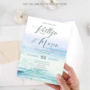Minimal Beach Wedding Invitations Template, Printable Wedding Invitation Set, Destination Wedding, RSVP Card, Details Card, Modern, Sea image 10