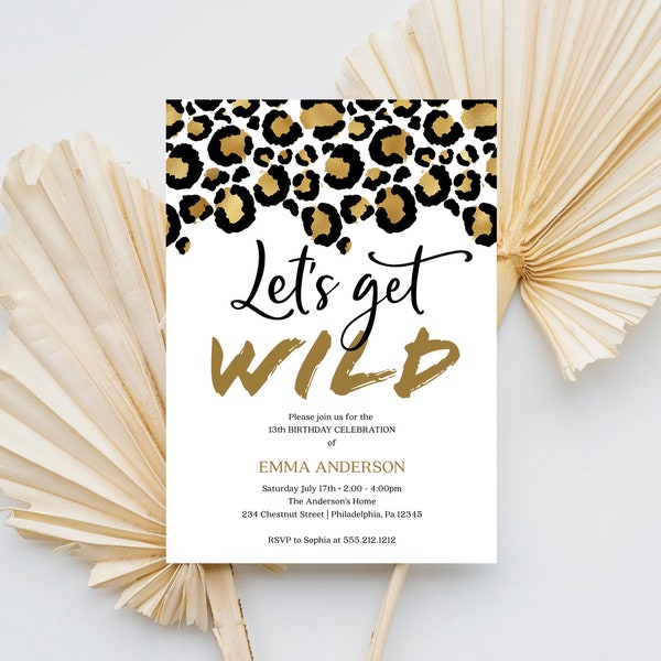 Let's Get Wild Birthday Party Invitation Template, Party Animal Birthday Party Invite, Printable Birthday Party, Leopard Print Birthday