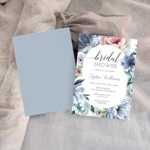 Dusty Blue Bridal Shower Invitation Template, Printable Editable Invite ...