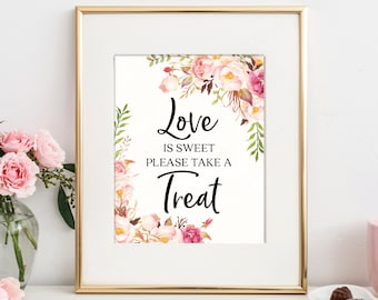 Love is Sweet Take A Treat Sign - Bridal Shower Favor Sign - Bridal Shower Favors - Love Is Sweet Sign - 8x10 Bridal Shower - Antique Rose