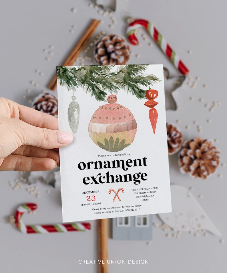 Ornament Exchange Invitation Template Christmas Party Etsy