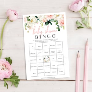 Baby Shower Bingo  - 60 Unique Game Sheets - Baby Shower Games - Girl Baby Shower - Airy Blush - Pink - Instant Download - Baby Shower