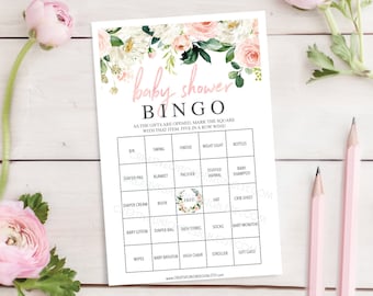 Baby Shower Bingo  - 60 Unique Game Sheets - Baby Shower Games - Girl Baby Shower - Airy Blush - Pink - Instant Download - Baby Shower