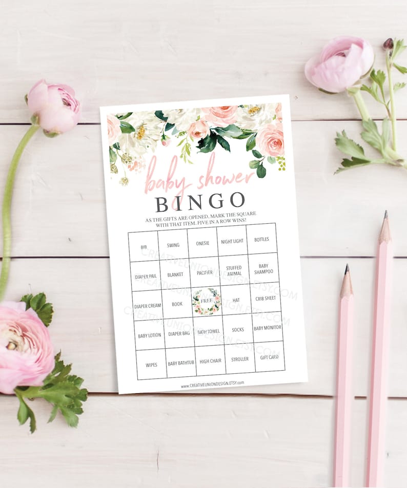 Baby Shower Bingo  - 60 Unique Game Sheets - Baby Shower Games - Girl Baby Shower - Airy Blush - Pink - Instant Download - Baby Shower