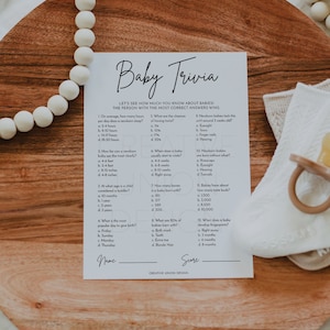 Baby Shower Trivia Game, Editable Baby Shower Game, Baby Trivia Game Template, Trivia Questions, Printable Game, Mod Min Baby, Simple, Easy
