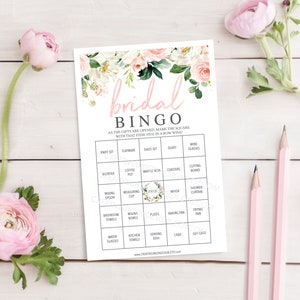 Juego de bingo para despedida de soltera - 60 hojas de juego únicas - Juego de despedida de soltera - Bingo para despedida de soltera - Airy Blush - Bingo para despedida de soltera - Descarga instantánea