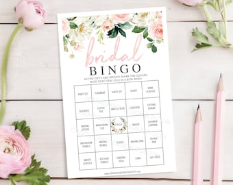 Bridal Shower Bingo Game - 60 Unique Game Sheets - Wedding Shower Game - Shower Bingo - Airy Blush - Bridal Bingo - Instant Download
