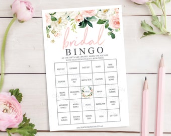 Bridal Shower Bingo Game - 60 Unique Game Sheets - Wedding Shower Game - Shower Bingo - Airy Blush - Bridal Bingo - Instant Download