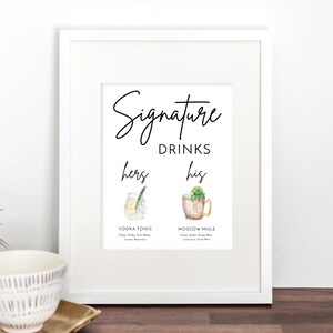 Mall för signaturmocktails, drinkskylt, utskrivbar signaturcocktailskylt, hans och hennes drinkskylt, drinkskylt, barmeny, modern minimalistisk bild 10