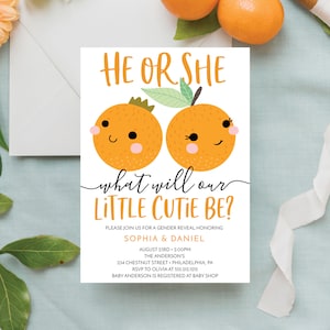 A Little Cutie Gender Reveal Invitation, Gender Reveal Party Invite, Editable Printable, Gender Neutral, Couples Baby Shower, He or She