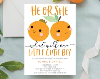 A Little Cutie Gender Reveal Invitation, Gender Reveal Party Invite, Editable Printable, Gender Neutral, Couples Baby Shower, He or She
