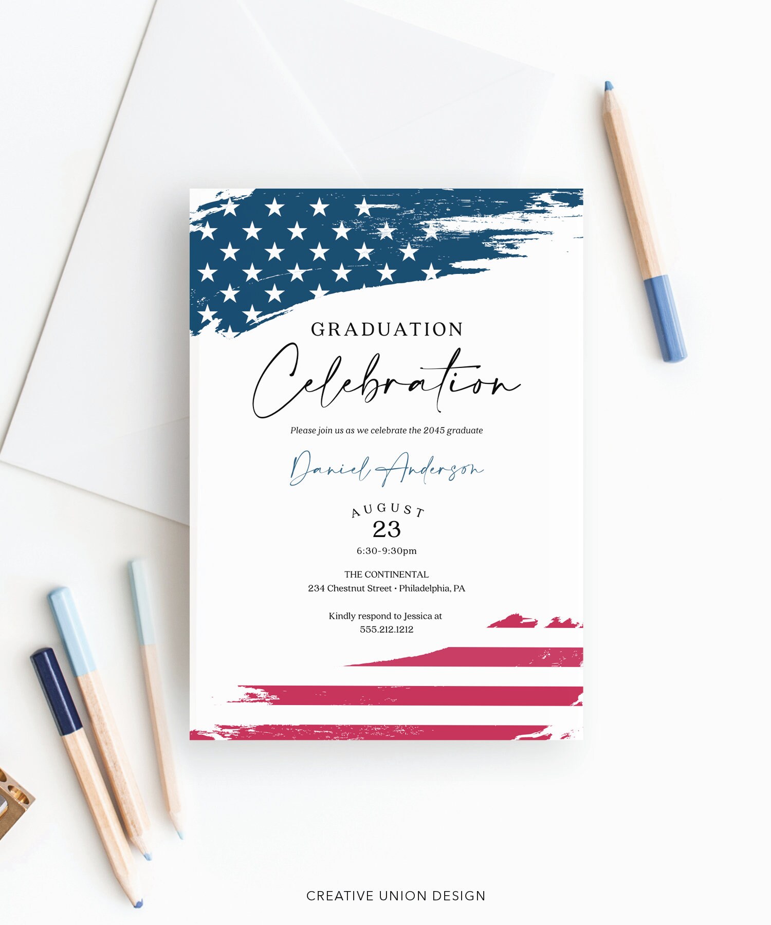 Police Graduation Party Invitation Template, American Flag, Military ...
