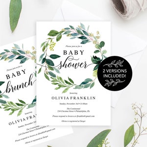 Baby Shower Invitation Baby Brunch Invite Editable Printable Invite Brunch Baby Shower Invites Instant Download Garden Greens image 2