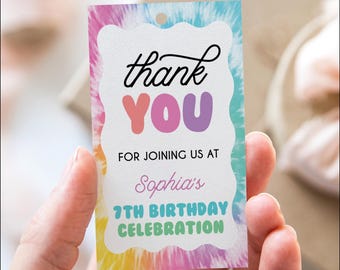 Tie Dye Birthday Favor Tag Template | Printable Birthday Party Favor Tags | Rainbow | Colorful | Pool Party | Tween Birthday