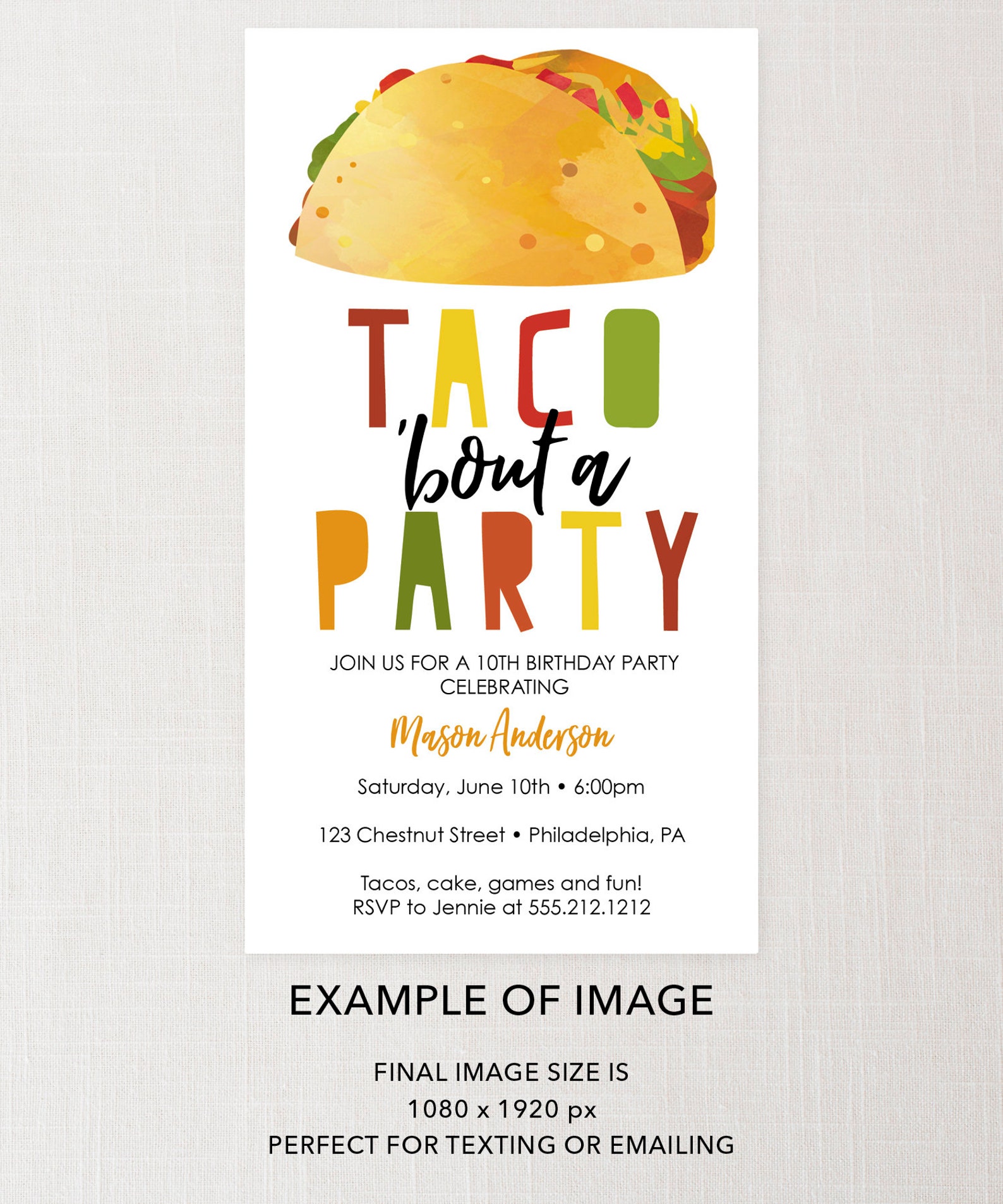 Taco Party Invitation Taco Bout A Party Invite Taco Night | Etsy