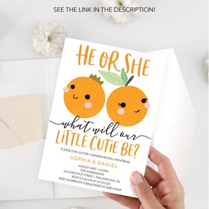 A Little Cutie Gender Reveal Invitation, Gender Reveal Party Invite, Editable Printable, Gender Neutral, Couples Baby Shower, He or She image 7