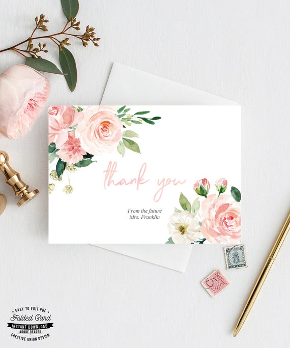 Printable Bridal Shower Thank You Cards Folded Thank You Card