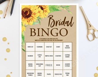 Bridal Shower Bingo Game - 76 Unique Game Sheets - Wedding Shower Game - Shower Bingo - Sunflower - Rustic Bridal Bingo Instant Download