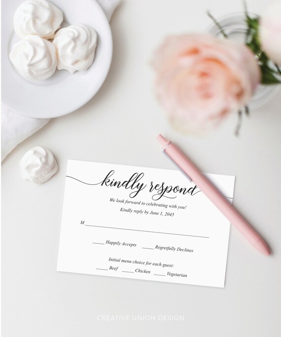 Printable RSVP Card Template, Editable Wedding Response Card, Kindly