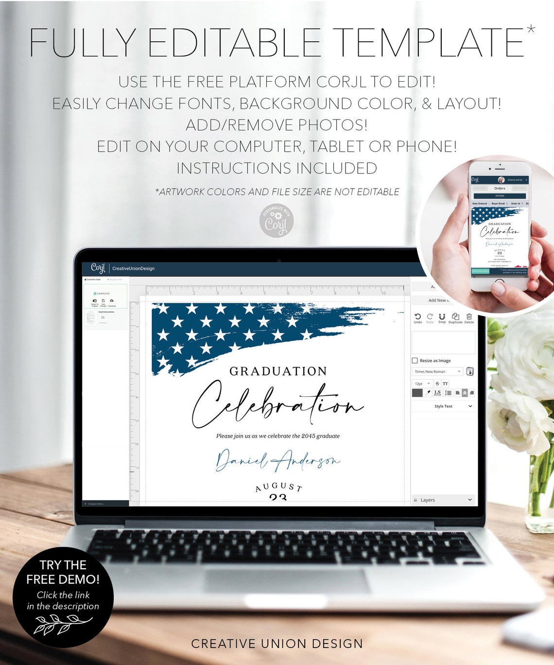 Police Graduation Party Invitation Template, American Flag, Military ...