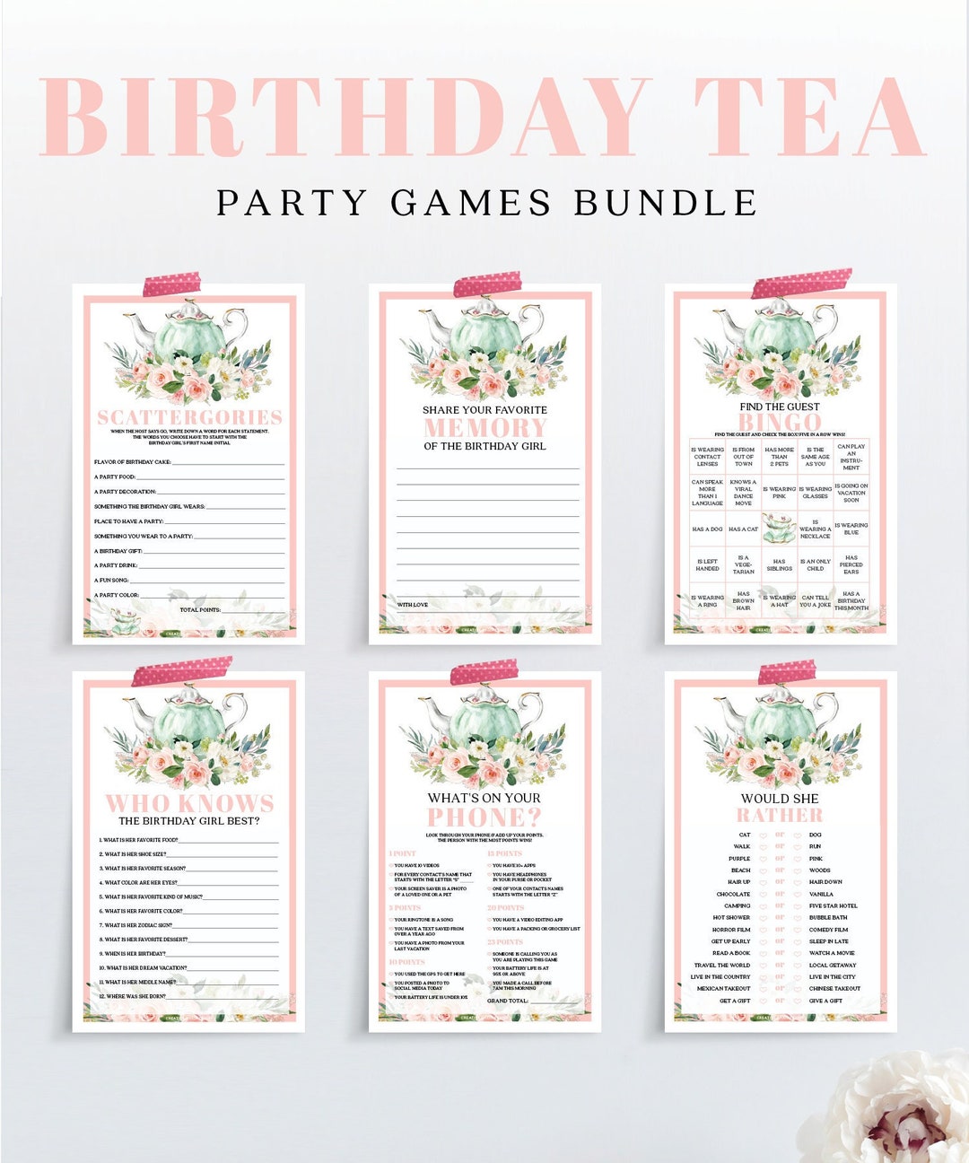 Birthday Games Bundle, Birthday Tea Party Games Package, Bingo ...