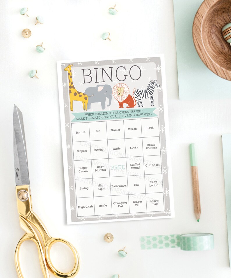 Zoo Animals Baby Shower Bingo 50 Unique Game Sheets Baby Etsy