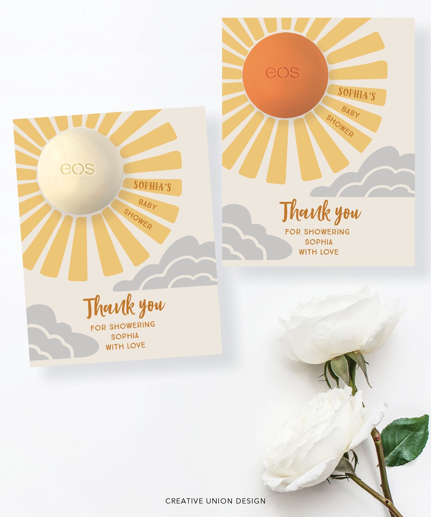 Sunshine EOS Lip Balm Baby Shower Favors, Girl, Boy, Printable, Thank You Favors, Easy Baby Shower Favor, Lip Balm, Sun, Gender Reveal