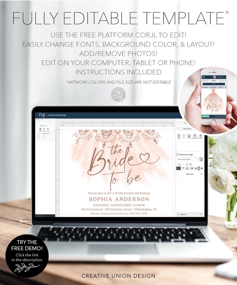 Bridal Shower Invitation Set Template Printable Editable Etsy