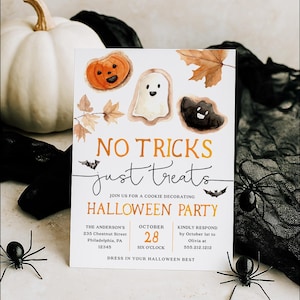 Halloween Party Invitation Template Printable Halloween Cookie Decorating Party No Tricks Just Treats Birthday Party Invite Cookie Party