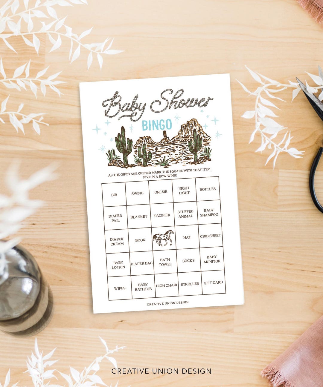 Western Cowboy Baby Shower Bingo 60 Unique Game Sheets Boy Baby Shower ...
