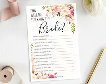 How Well Do You Know The Bride Shower Game - Antique Rose Bridal Shower Game - Wedding Shower - Floral - Print at Home - Instant Download