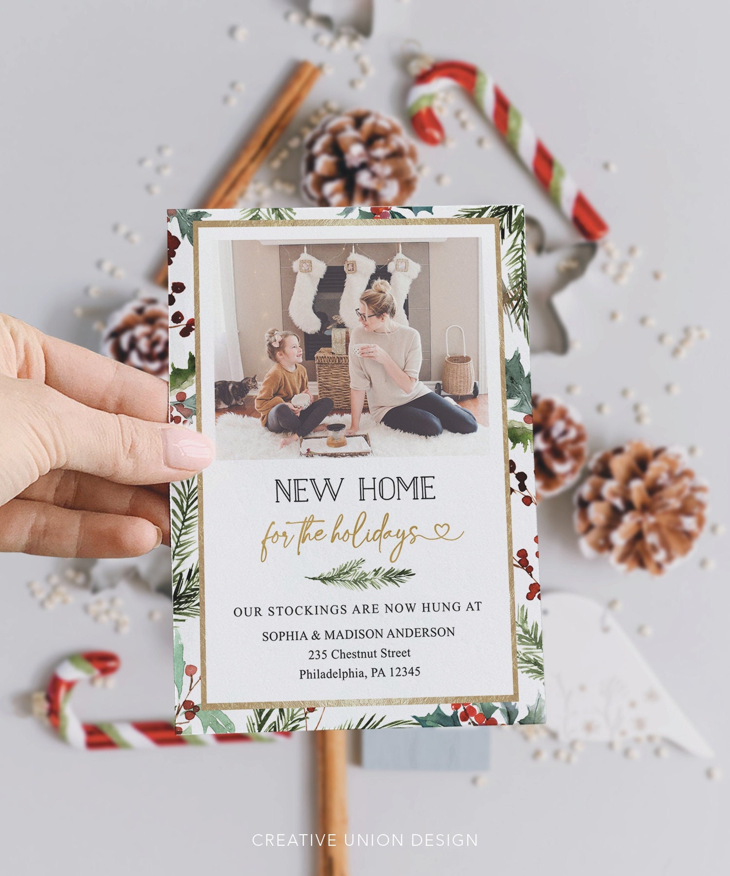 new home moving announcement christmas cards, holiday card