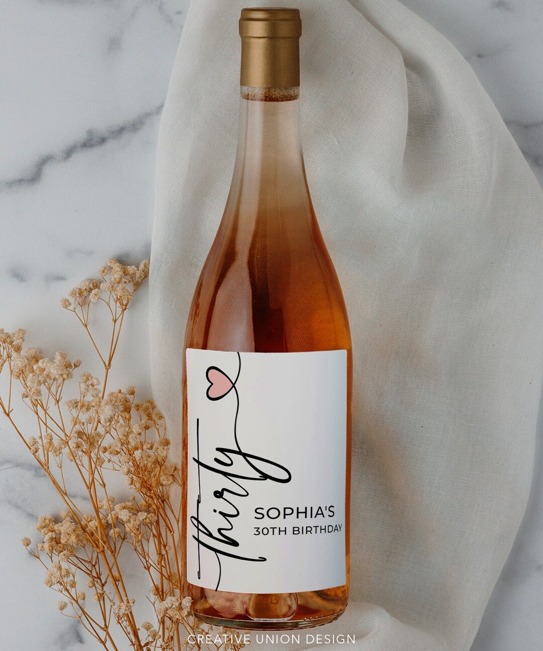 Printable Forty Label, 30th Birthday Wine Label, Heart Forty Wine