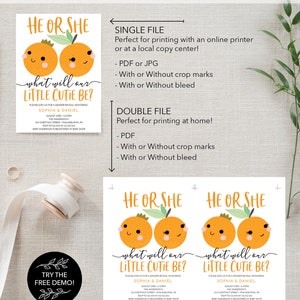 A Little Cutie Gender Reveal Invitation, Gender Reveal Party Invite, Editable Printable, Gender Neutral, Couples Baby Shower, He or She image 4