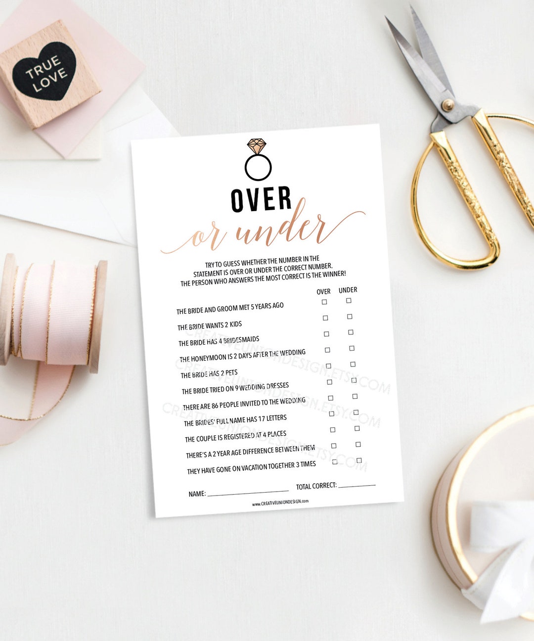 Over or Under - Bachelorette Party Game - Printable Bachelorette Game ...